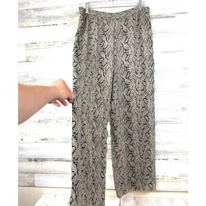 Talbots Womens 8 Black Tan Paisley Wide Leg Ankle Relaxed Comfort Dress Pants